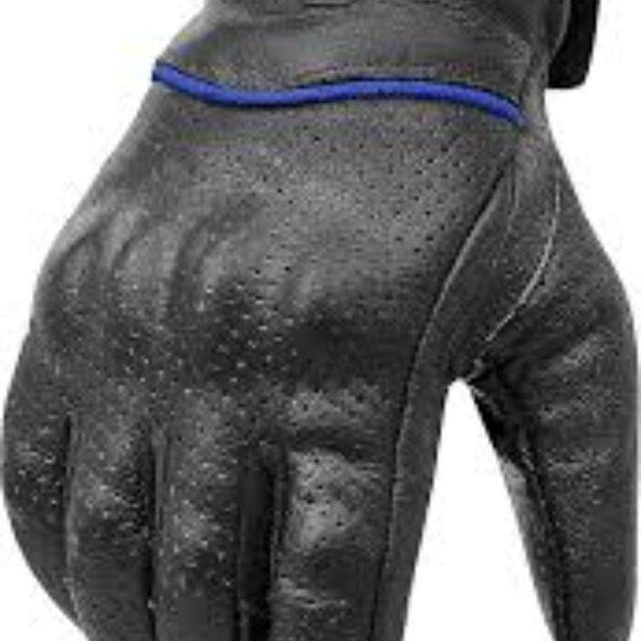 Vegas Black Leather Motorcycle Gloves – Blue Trim – XL - Picture 1 of 2